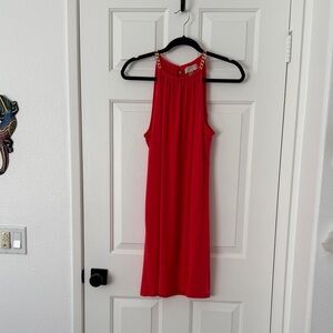 Michael Kors Vibrant Red Dress with Gold Accents